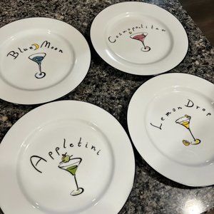 Pottery Barn Martini Collection Set of 4 Dessert Cocktail Appetizer Plates